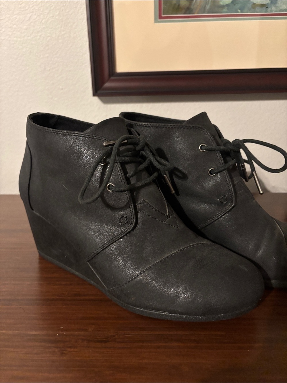 Toms Wedge Booties Black 11 Regular Width